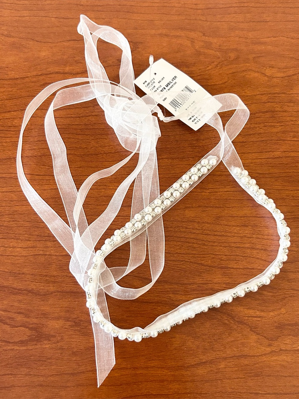 David’s Bridal OLEG CASSINI Pearl and Rhinestone Sash Belt Wedding Elegant NWT
